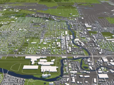 Lansing Michigan USA 50x50km 3D City Map 3D model