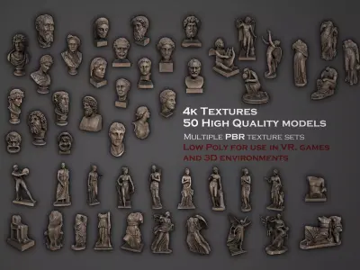 ancient statues and busts variety collection 2 - 50 models  3D Model Pack