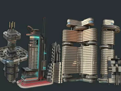 Sci-fi Building city - VR  AR  3D Model Pack