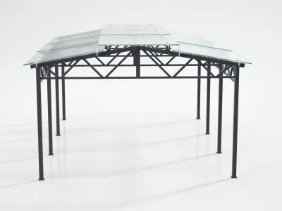 Carport table with two metal legs and glass top 3D model