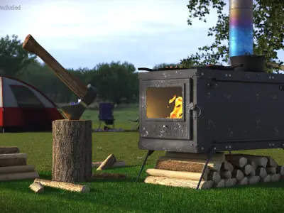  Outdoor Wood Stove with Fire and Cooking Pots Black Fur 