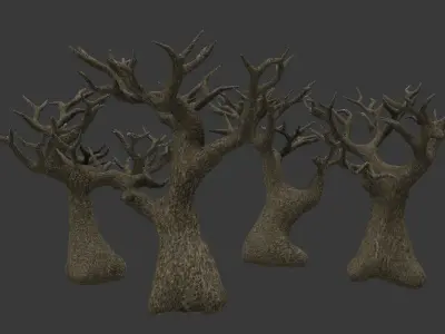 Low poly pbr spooky trees Low-poly 3D model