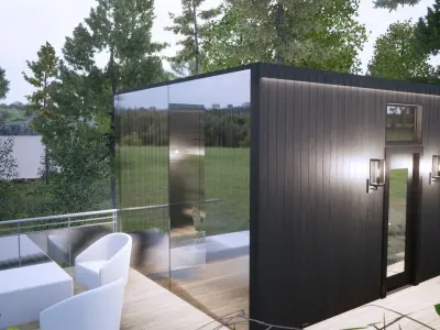 Tiny House  Mirror Glass house 20 SQM  Revit and Twinmotion 3D model