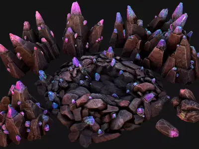Deposits of Gems and Crystals for Dungeon and Mine Low-poly 3D model