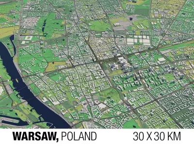 Warsaw 30x30km City Map 3D model