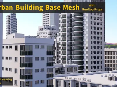 30 Urban Building Base Mesh - with Rooftop - Real Scale and size Low-poly 3D model