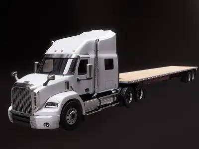Generic Semi Truck with Flatbed Trailer 3D model purchase