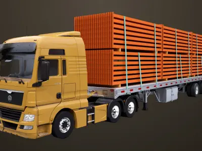  Heavy Truck 04 Flatbed Load Trailer All PBR Unity UE Textures 