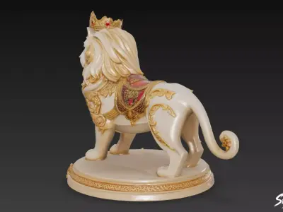 Lion Statue V44 Low-poly 3D model