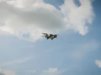 SpaceShip in Clouds Animated Low-poly 3D model
