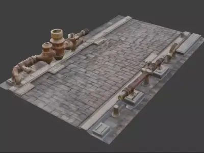 Steampunk Victorian Industrial Street Segment 3D Model Low-poly 3D model