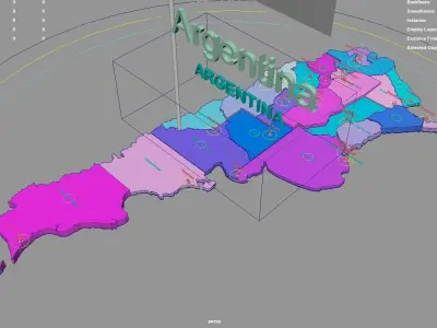 Argentina map region geography political geographic 3D model