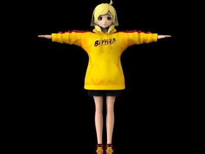 Anime Girl Low Poly Character 15 Low-poly 3D model