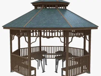 Wooden Garden Pergola Gazebo Arbor Collection 3D Model Pack
