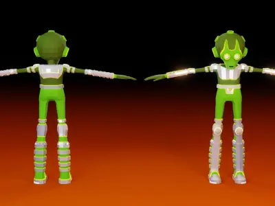 Alien with blaster in low poly style Low-poly 3D model