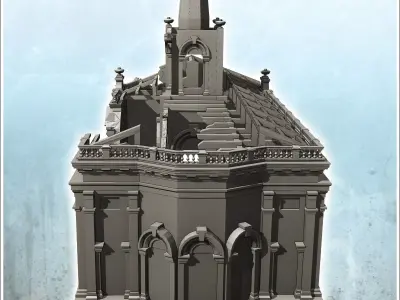 Ruined neo-classical public administration building with pedimen 3D print model