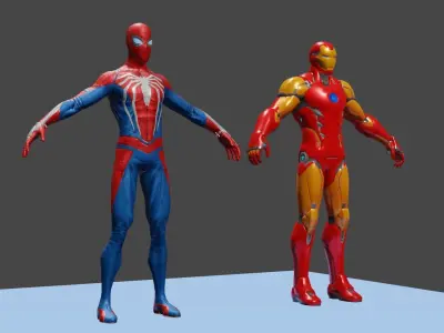Iron Man and Spider Man Low-poly 3D model