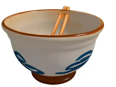 Japanese Ceramic Ramen Bowl with Chopsticks Low-poly 3D model