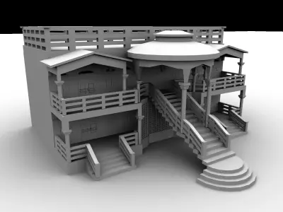 Exterior House Modeling in Maya Low-poly 3D model