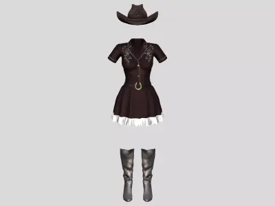 Cowgirl Mini Dress Boot Hats Outfit Low-poly 3D model