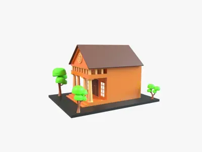 Bank Building 3D Illustration 3D model