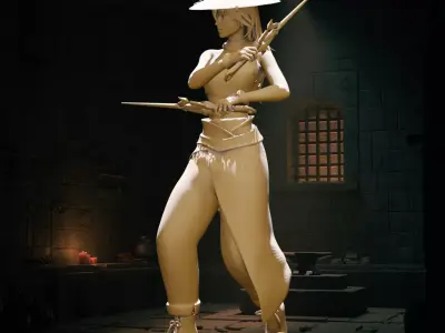 Futuristic Japanese Warrior Woman with Dual Energy Daggers 3D print model