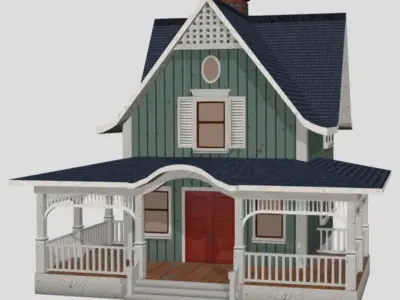 American Style Cottage - Town House Model Low-poly 3D model 4