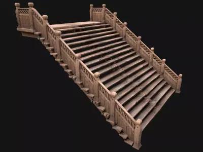 Large Medieval Wooden Staircase Low-poly 3D model