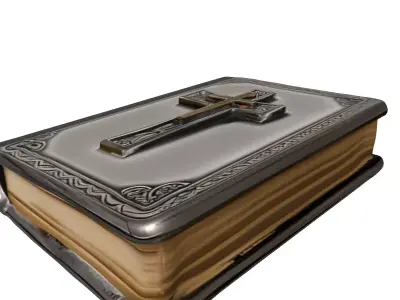 Ornate Holy Bible with Golden Cross Low-poly 3D model