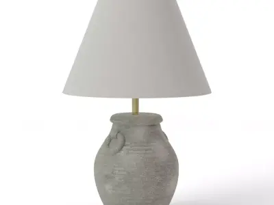 Artisanal Terracotta Table Lamp in Weathered Grey Low-poly 3D model