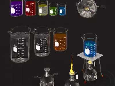 Portable Micro Lab Burner Tripod Beaker Chemistry set 3D model