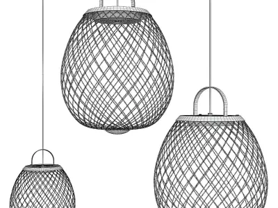 GARDE three rattan pendant lights Low-poly 3D model