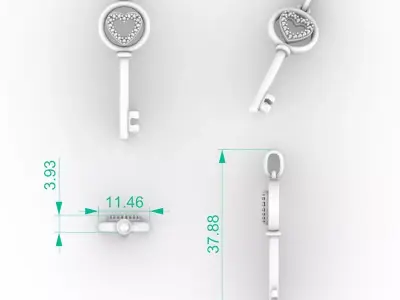 Exclusive Heart Key Pendant Diamond Necklace 3D print model