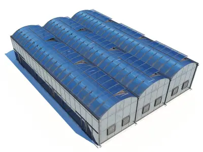 Greenhouse three buildings Low-poly 3D model