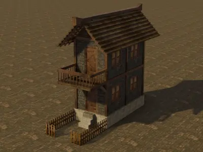 Medieval house Free low-poly 3D model 13