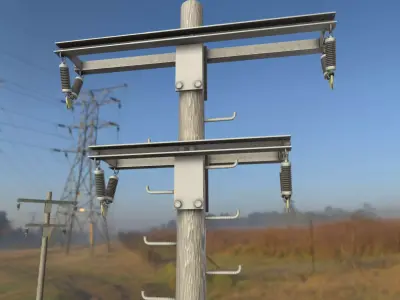 Wooden Electricity Pole with Ladder and Isolators - Object 023 Low-poly 3D model