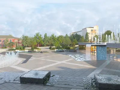 Fountains in the square 3D model