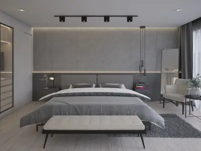 Modern Bedroom Interior Scene - bedroom furniture  3D model