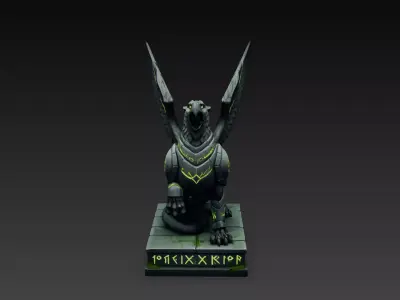 Runic Griffin Guardian Stylized Fantasy Stone Statue 3D model