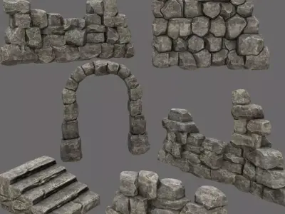 wall set arch made of rocks Low-poly 3D model