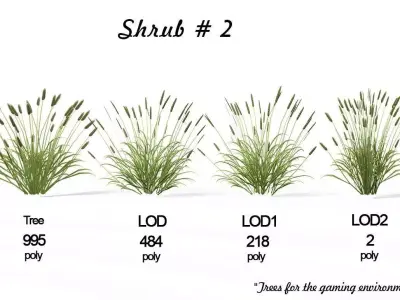 Shrub 2 tall grass Low-poly 3D model