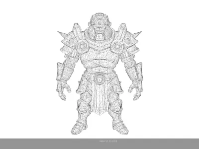 Low Poly Stylized Armored Golem - Fantasy Mech Warrior - PBR Low-poly 3D model