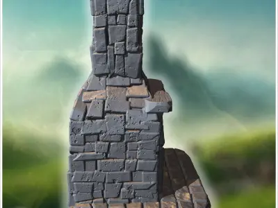 Rustic stone chimney with intricate brickwork and textured base  3D print model