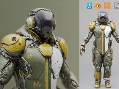 Sci Fi Soldier Character Navy Green Suit Low-poly 3D model