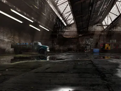  Warehouse Detailed Blender File Textured and Volumetric Lights Low-poly 3D model