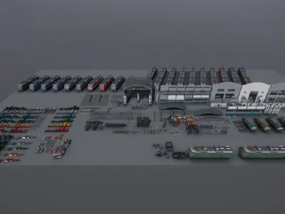 Modular Abandoned Depot for Unity Low-poly 3D model