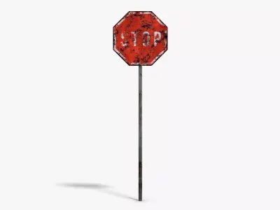 Damaged Stop Sign Low-poly 3D model