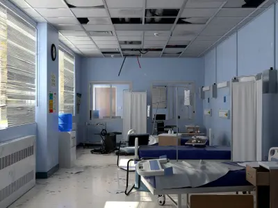 Abandoned Hospital Ward and Nurse station Low-poly 3D model