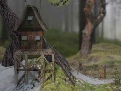 Fantasy dwarf hut environment in the forest 3D model