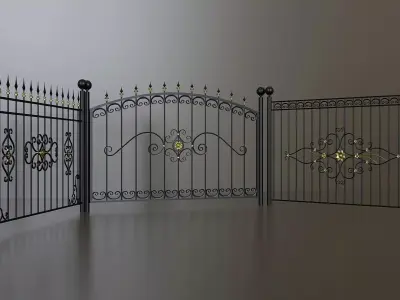 set of forged metal fences 3D model